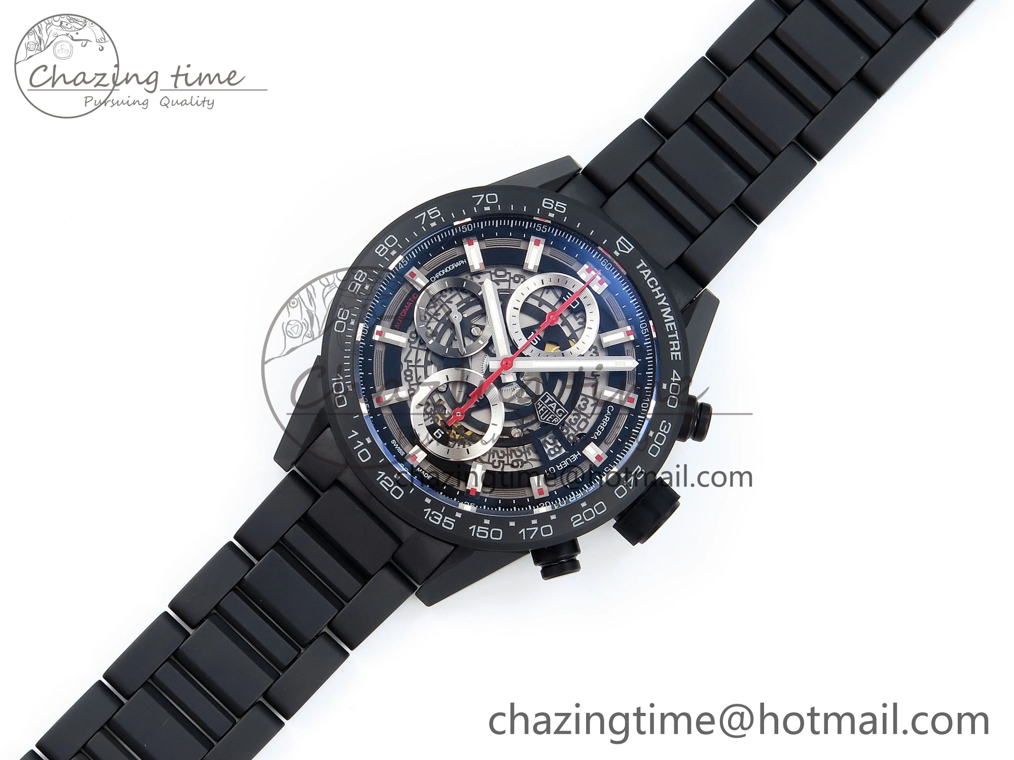 Calibre Heuer 01 Chrono 43mm Ceramic XF 1:1 Best Edition Skeleton Dial Red Hand on Ceramic Bracelet A1887