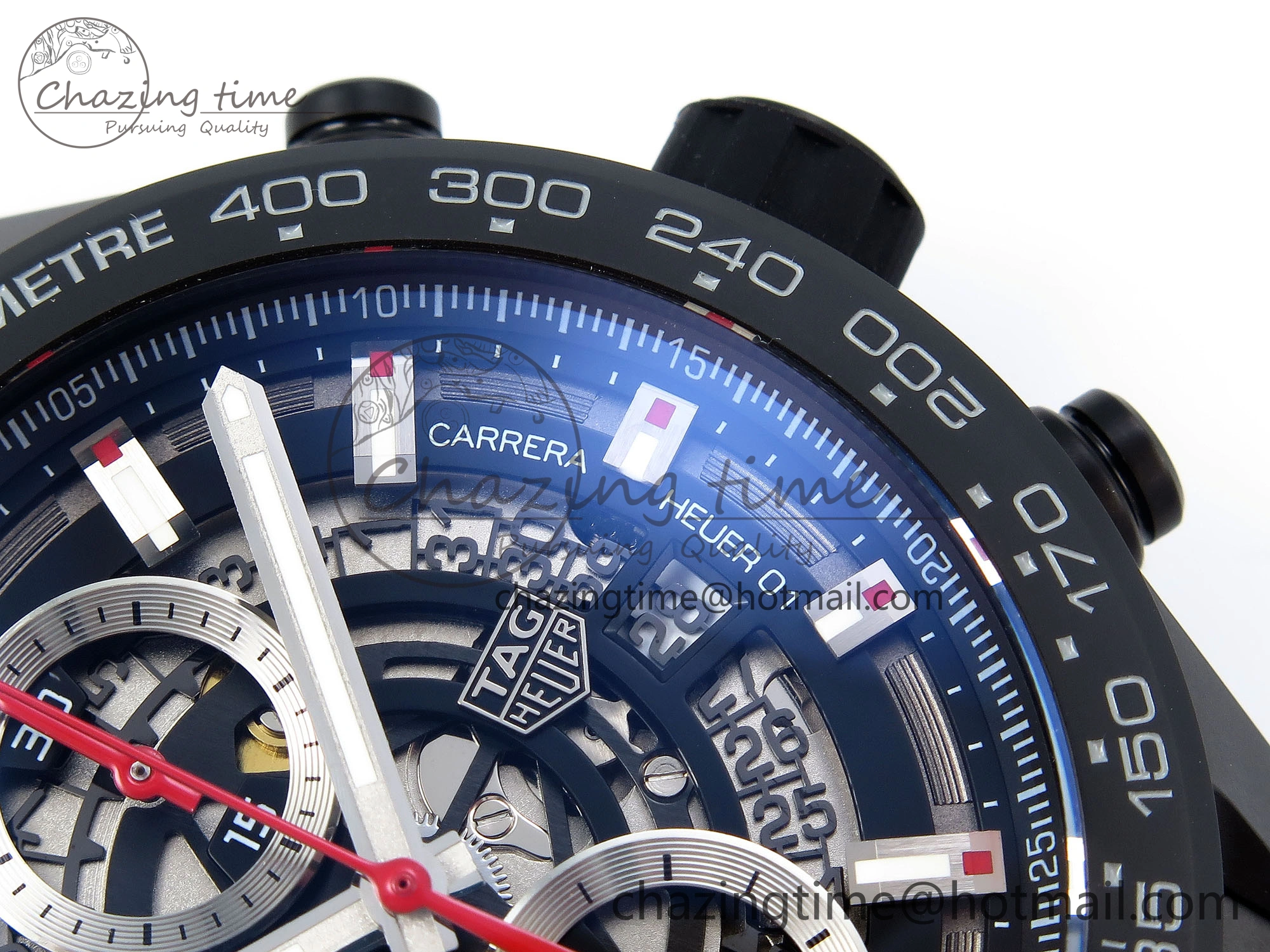 Calibre Heuer 01 Chrono 43mm Ceramic XF 1:1 Best Edition Skeleton Dial Red Hand on Ceramic Bracelet A1887