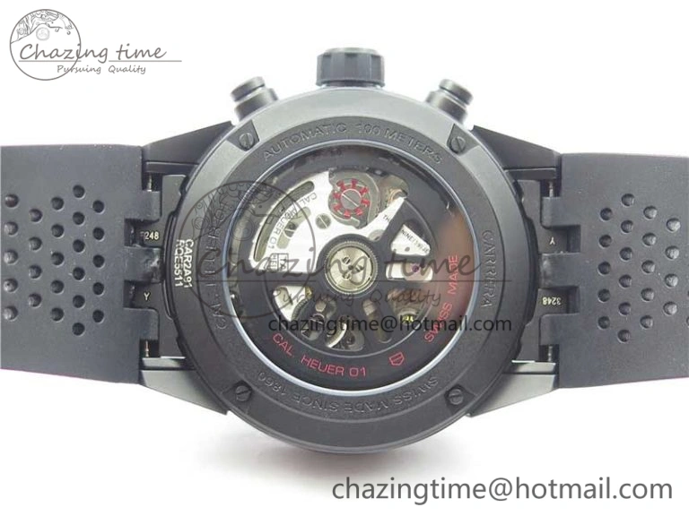 Calibre Heuer 01 Chrono 43mm Ceramic XF 1:1 Best Edition Skeleton Dial on Black Rubber Strap A1887