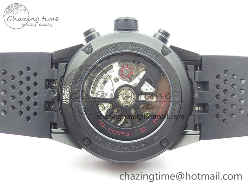 Calibre Heuer 01 Chrono 43mm Ceramic XF 1:1 Best Edition Skeleton Dial on Black Rubber Strap A1887