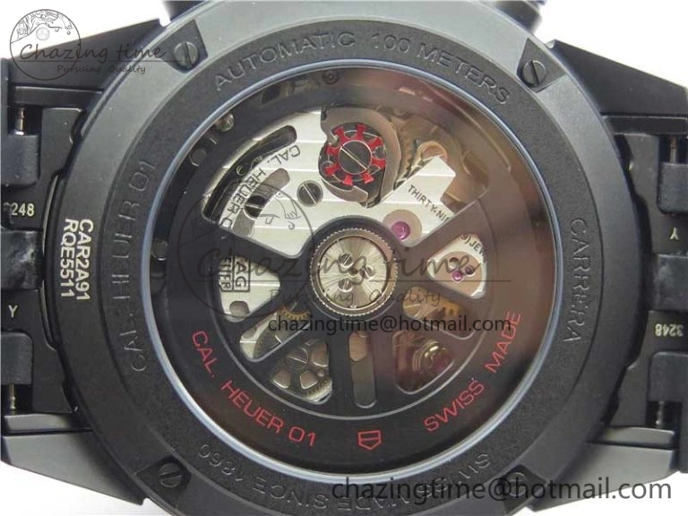 Calibre Heuer 01 Chrono 43mm Ceramic XF 1:1 Best Edition Skeleton Dial on Black Rubber Strap A1887