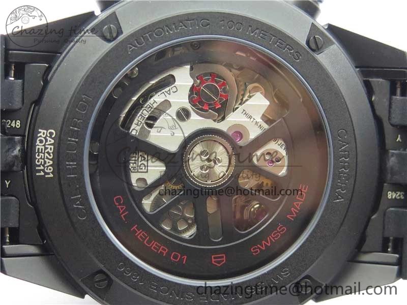 Calibre Heuer 01 Chrono 43mm Ceramic XF 1:1 Best Edition Skeleton Dial on Black Rubber Strap A1887
