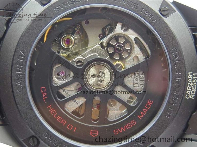 Calibre Heuer 01 Chrono 43mm Ceramic XF 1:1 Best Edition Skeleton Dial on Black Rubber Strap A1887