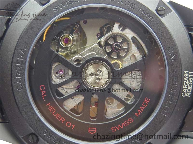 Calibre Heuer 01 Chrono 43mm Ceramic XF 1:1 Best Edition Skeleton Dial on Black Rubber Strap A1887