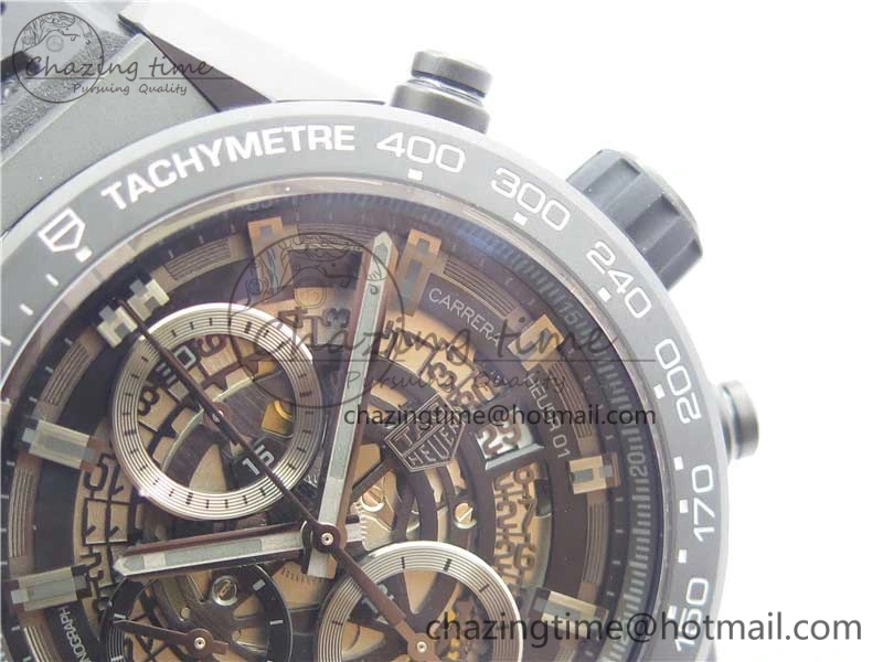 Calibre Heuer 01 Chrono 43mm Ceramic XF 1:1 Best Edition Skeleton Dial on Black Rubber Strap A1887