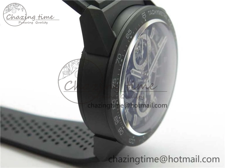 Calibre Heuer 01 Chrono 43mm Ceramic XF 1:1 Best Edition Skeleton Dial on Black Rubber Strap A1887