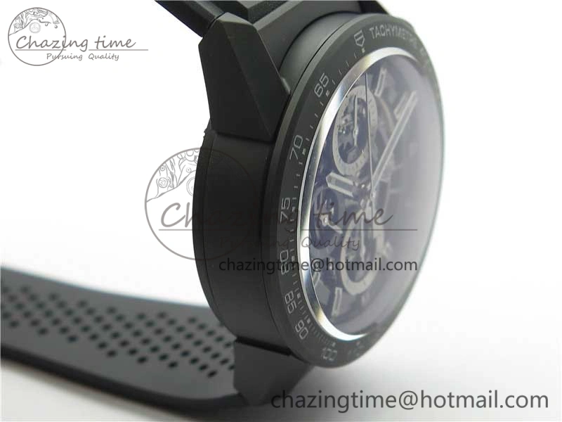 Calibre Heuer 01 Chrono 43mm Ceramic XF 1:1 Best Edition Skeleton Dial on Black Rubber Strap A1887