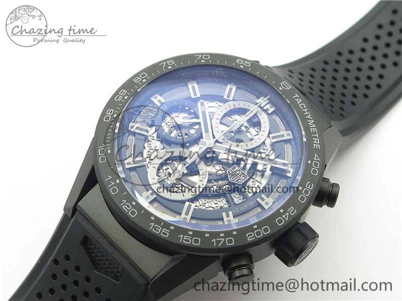 Calibre Heuer 01 Chrono 43mm Ceramic XF 1:1 Best Edition Skeleton Dial on Black Rubber Strap A1887