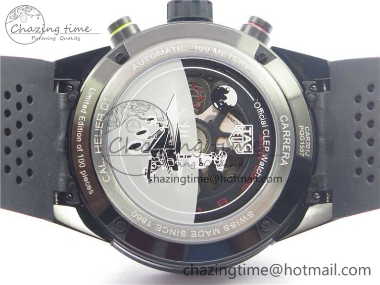 Calibre Heuer 01 Chrono 43mm PVD XF 1:1 Best Edition Gray Dial on Black Rubber Strap A1887
