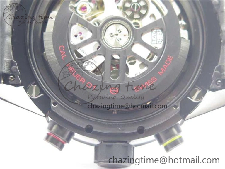 Calibre Heuer 01 Chrono 43mm PVD XF 1:1 Best Edition Gray Dial on Black Rubber Strap A1887