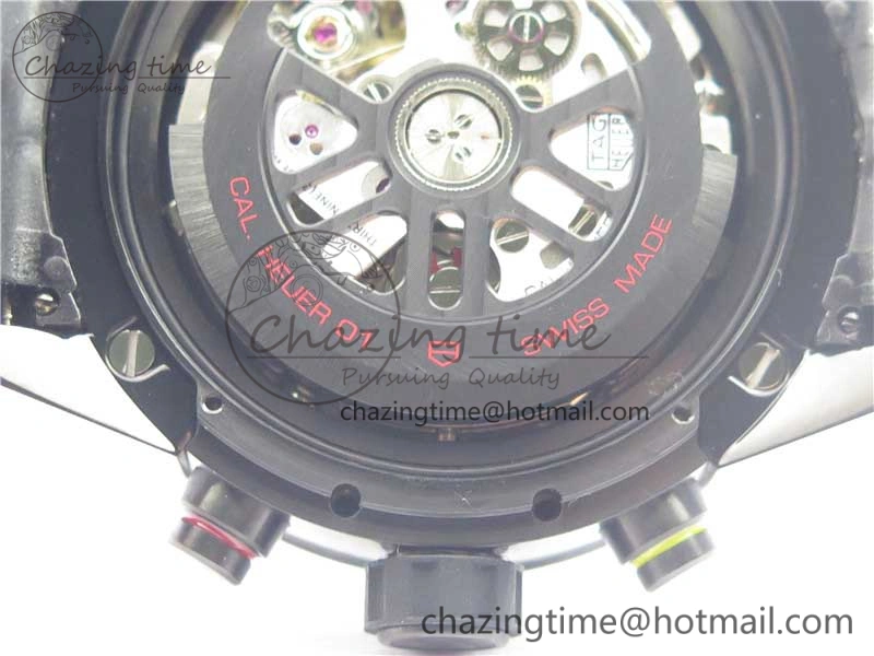 Calibre Heuer 01 Chrono 43mm PVD XF 1:1 Best Edition Gray Dial on Black Rubber Strap A1887