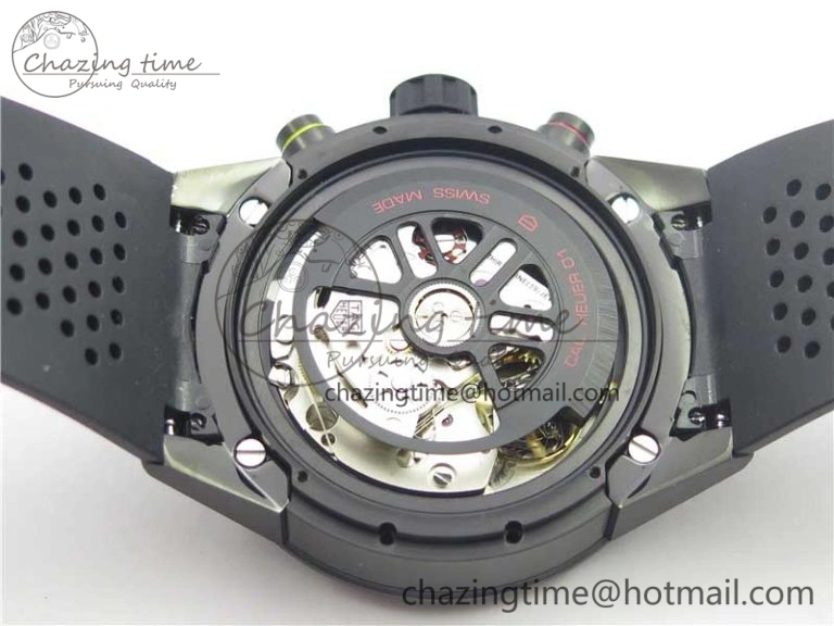 Calibre Heuer 01 Chrono 43mm PVD XF 1:1 Best Edition Gray Dial on Black Rubber Strap A1887