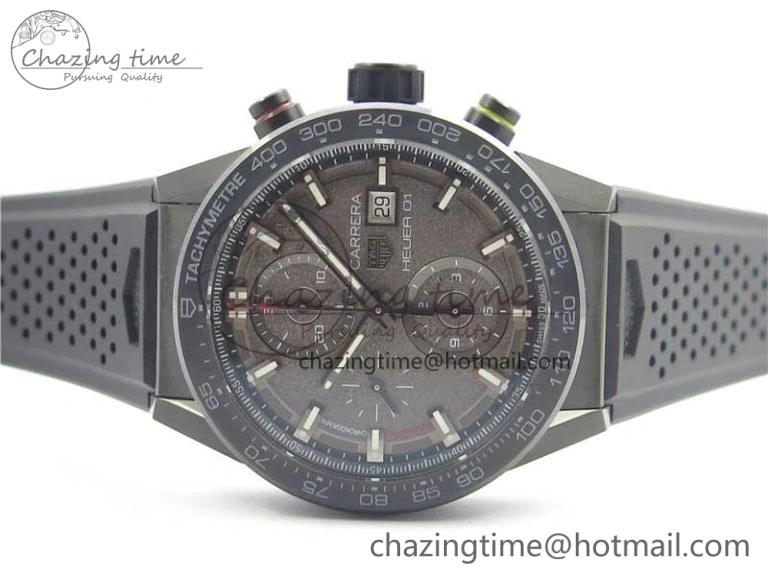 Calibre Heuer 01 Chrono 43mm PVD XF 1:1 Best Edition Gray Dial on Black Rubber Strap A1887