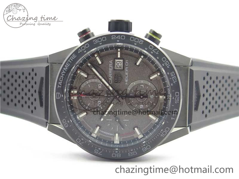 Calibre Heuer 01 Chrono 43mm PVD XF 1:1 Best Edition Gray Dial on Black Rubber Strap A1887