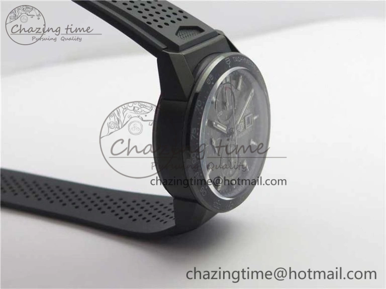 Calibre Heuer 01 Chrono 43mm PVD XF 1:1 Best Edition Gray Dial on Black Rubber Strap A1887