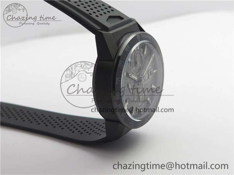Calibre Heuer 01 Chrono 43mm PVD XF 1:1 Best Edition Gray Dial on Black Rubber Strap A1887