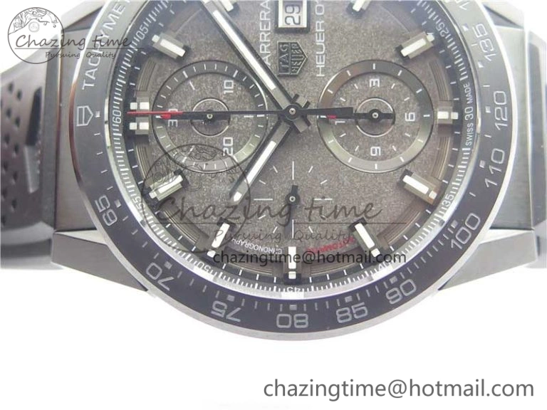 Calibre Heuer 01 Chrono 43mm PVD XF 1:1 Best Edition Gray Dial on Black Rubber Strap A1887