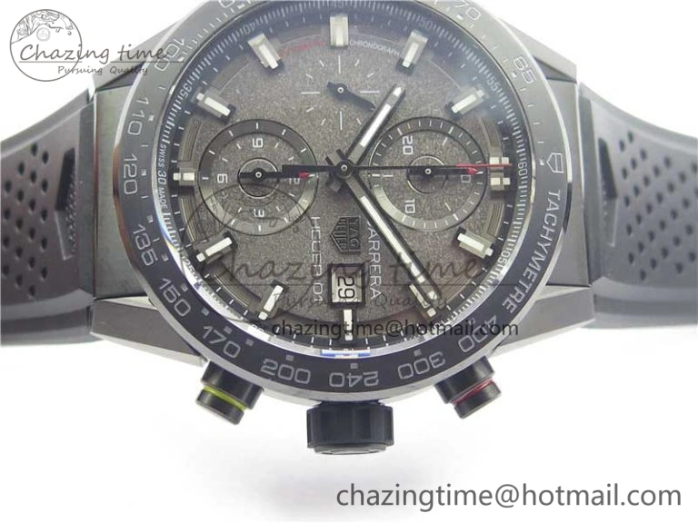 Calibre Heuer 01 Chrono 43mm PVD XF 1:1 Best Edition Gray Dial on Black Rubber Strap A1887