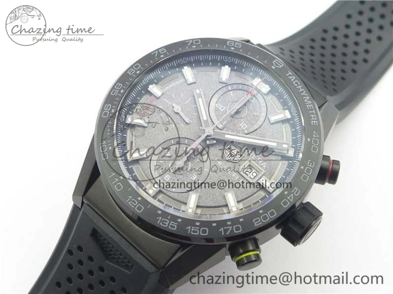 Calibre Heuer 01 Chrono 43mm PVD XF 1:1 Best Edition Gray Dial on Black Rubber Strap A1887