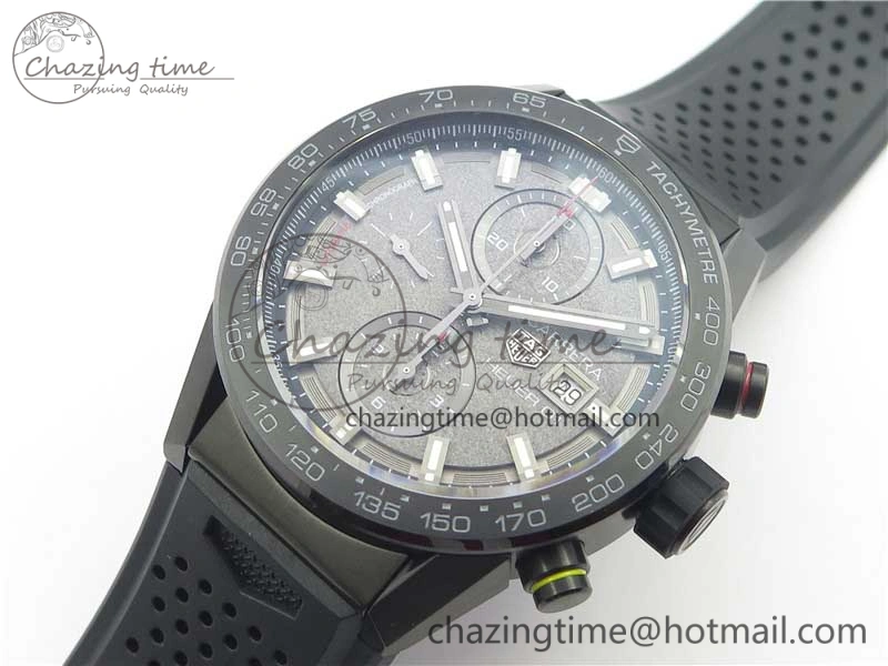 Calibre Heuer 01 Chrono 43mm PVD XF 1:1 Best Edition Gray Dial on Black Rubber Strap A1887