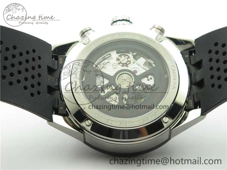 Calibre Heuer 01 Chrono 43mm SS XF 1:1 Best Edition Skeleton Dial Red Hand on Black Rubber Strap A1887