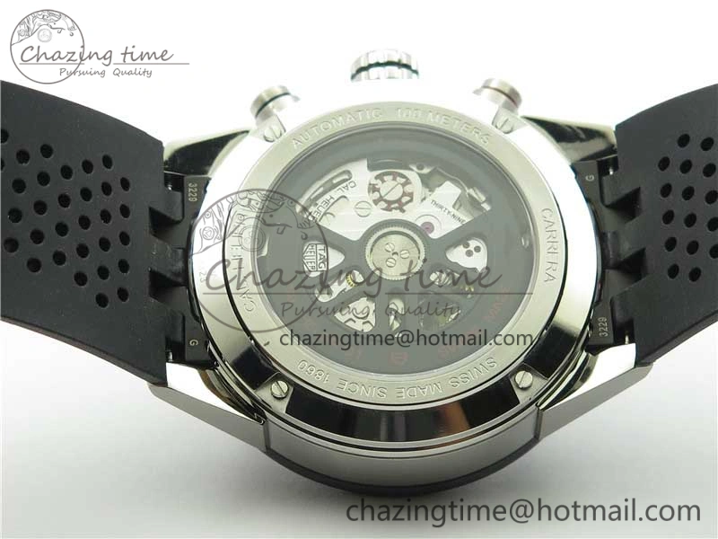 Calibre Heuer 01 Chrono 43mm SS XF 1:1 Best Edition Skeleton Dial Red Hand on Black Rubber Strap A1887