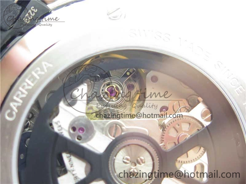 Calibre Heuer 01 Chrono 43mm SS XF 1:1 Best Edition Skeleton Dial Red Hand on Black Rubber Strap A1887