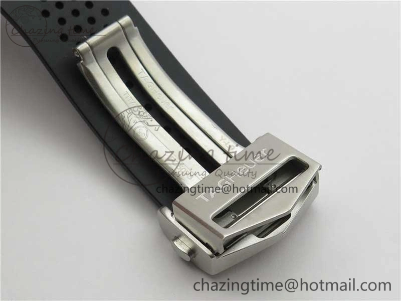 Calibre Heuer 01 Chrono 43mm SS XF 1:1 Best Edition Skeleton Dial Red Hand on Black Rubber Strap A1887