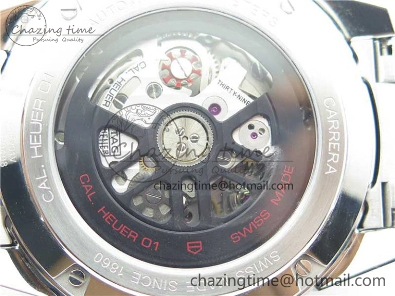 Calibre Heuer 01 Chrono 43mm SS XF 1:1 Best Edition Skeleton Dial Red Hand on SS Bracelet A1887