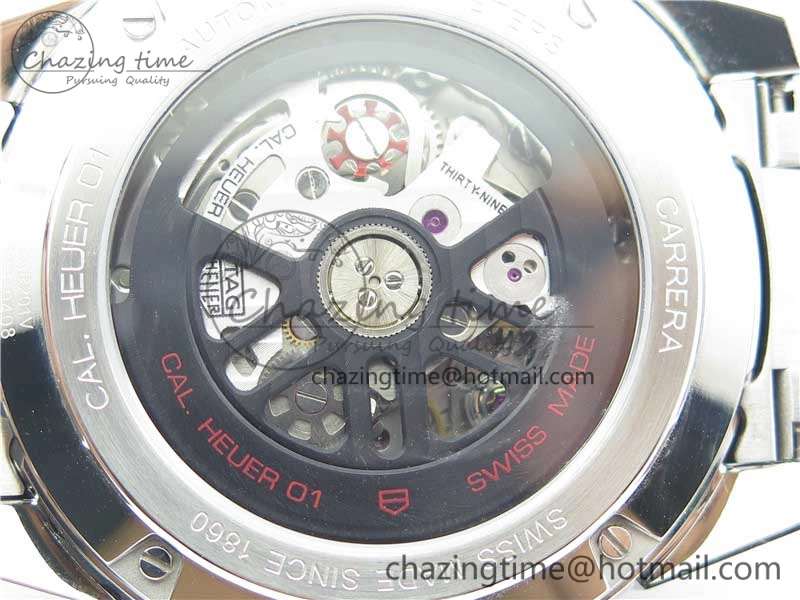 Calibre Heuer 01 Chrono 43mm SS XF 1:1 Best Edition Skeleton Dial Red Hand on SS Bracelet A1887