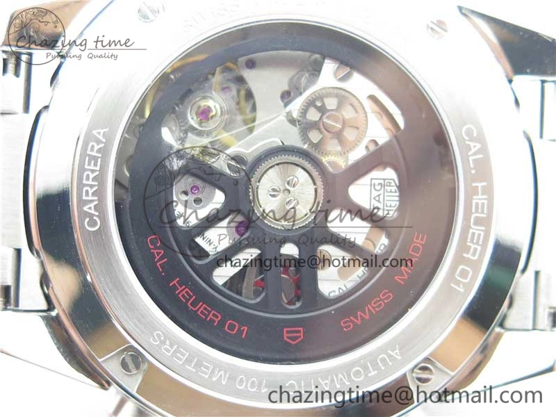 Calibre Heuer 01 Chrono 43mm SS XF 1:1 Best Edition Skeleton Dial Red Hand on SS Bracelet A1887
