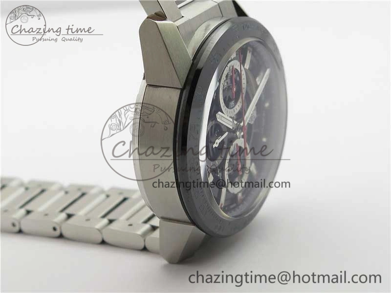 Calibre Heuer 01 Chrono 43mm SS XF 1:1 Best Edition Skeleton Dial Red Hand on SS Bracelet A1887