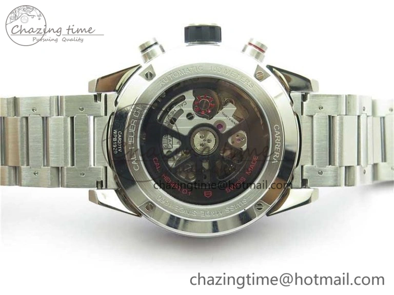 Calibre Heuer 01 Chrono 43mm SS Blue XF 1:1 Best Edition Skeleton Dial Red Hand on SS Bracelet A1887