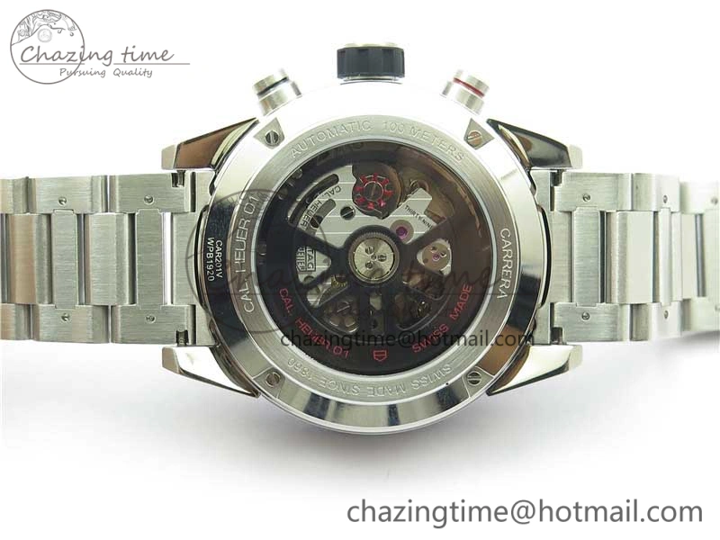Calibre Heuer 01 Chrono 43mm SS Blue XF 1:1 Best Edition Skeleton Dial Red Hand on SS Bracelet A1887