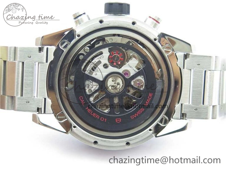 Calibre Heuer 01 Chrono 43mm SS Blue XF 1:1 Best Edition Skeleton Dial Red Hand on SS Bracelet A1887