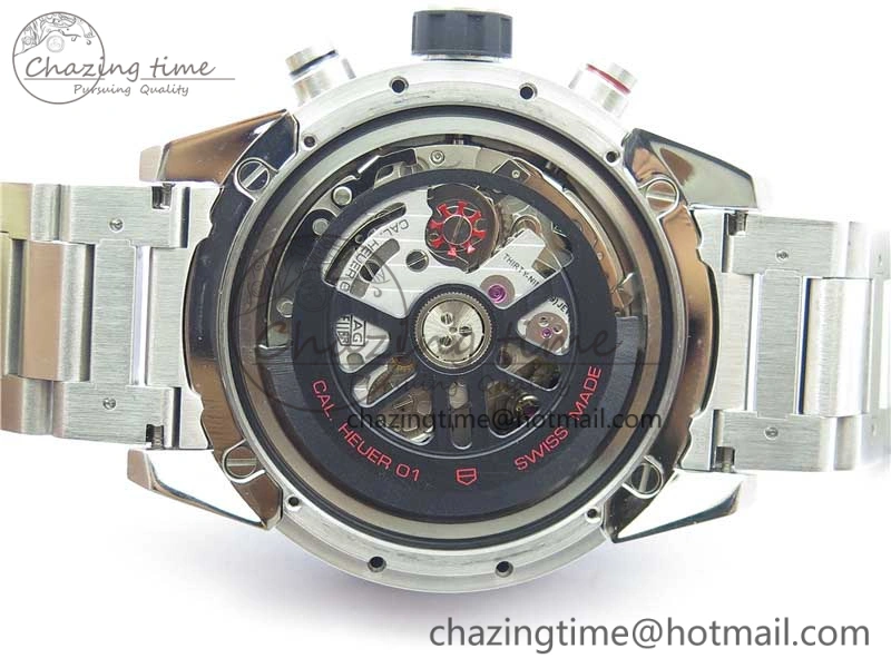 Calibre Heuer 01 Chrono 43mm SS Blue XF 1:1 Best Edition Skeleton Dial Red Hand on SS Bracelet A1887