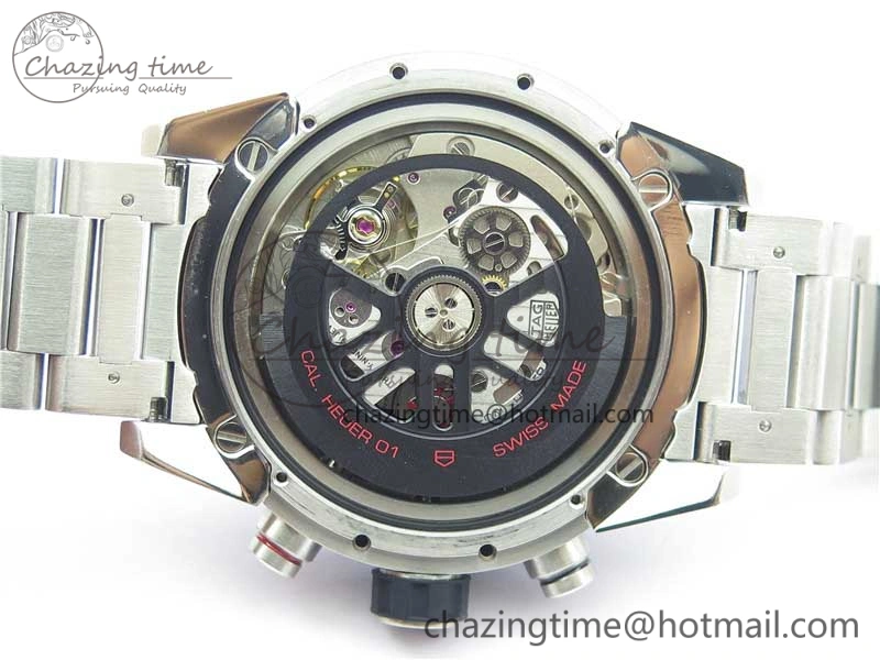 Calibre Heuer 01 Chrono 43mm SS Blue XF 1:1 Best Edition Skeleton Dial Red Hand on SS Bracelet A1887
