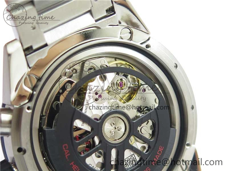 Calibre Heuer 01 Chrono 43mm SS Blue XF 1:1 Best Edition Skeleton Dial Red Hand on SS Bracelet A1887