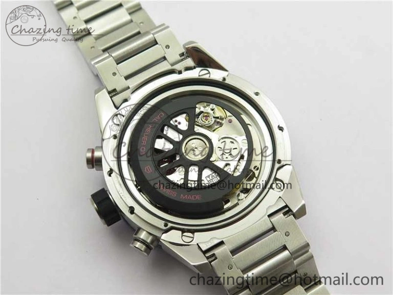 Calibre Heuer 01 Chrono 43mm SS Blue XF 1:1 Best Edition Skeleton Dial Red Hand on SS Bracelet A1887