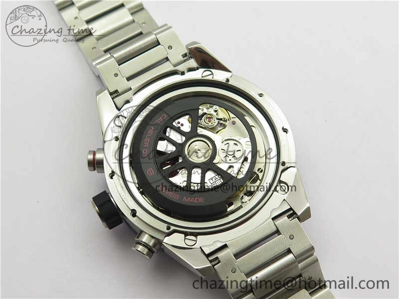 Calibre Heuer 01 Chrono 43mm SS Blue XF 1:1 Best Edition Skeleton Dial Red Hand on SS Bracelet A1887