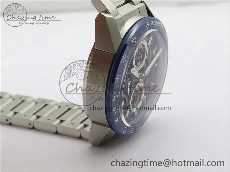 Calibre Heuer 01 Chrono 43mm SS Blue XF 1:1 Best Edition Skeleton Dial Red Hand on SS Bracelet A1887