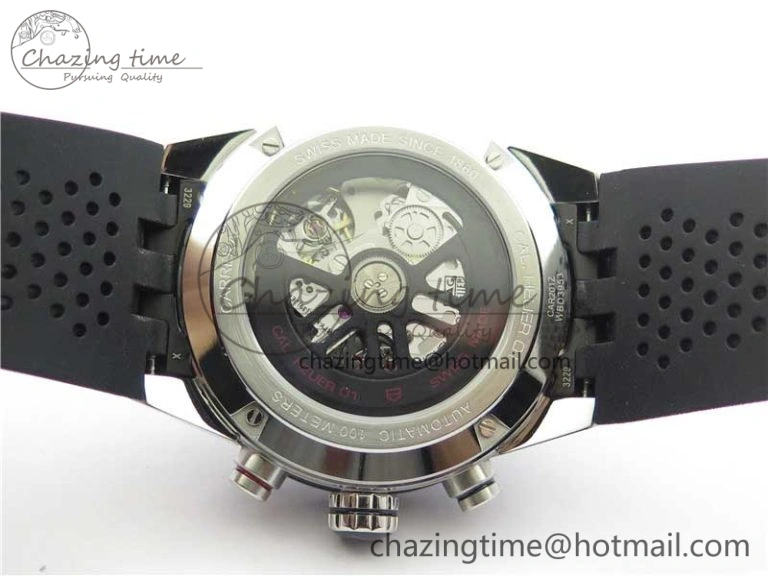 Calibre Heuer 01 Chrono SS XF 1:1 Best Edition Black Dial on Black Rubber Strap A1887
