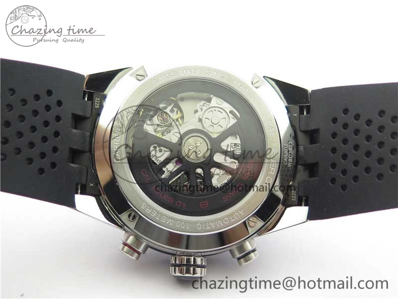 Calibre Heuer 01 Chrono SS XF 1:1 Best Edition Black Dial on Black Rubber Strap A1887