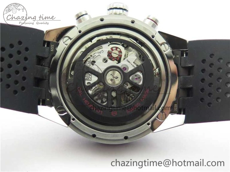 Calibre Heuer 01 Chrono SS XF 1:1 Best Edition Black Dial on Black Rubber Strap A1887