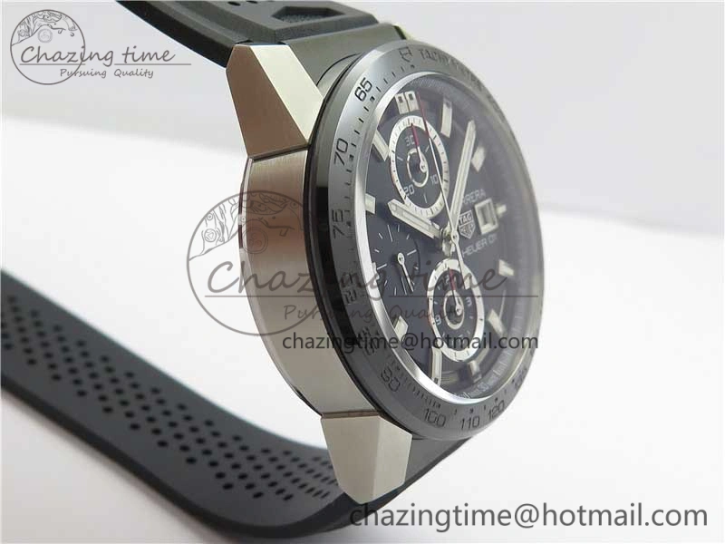 Calibre Heuer 01 Chrono SS XF 1:1 Best Edition Black Dial on Black Rubber Strap A1887