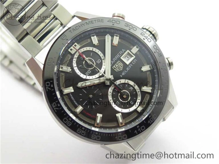 Calibre Heuer 01 Chrono SS XF 1:1 Best Edition Black Dial on SS Bracelet Strap A1887