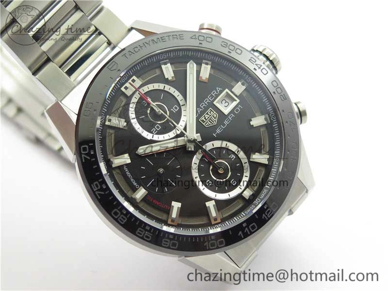 Calibre Heuer 01 Chrono SS XF 1:1 Best Edition Black Dial on SS Bracelet Strap A1887