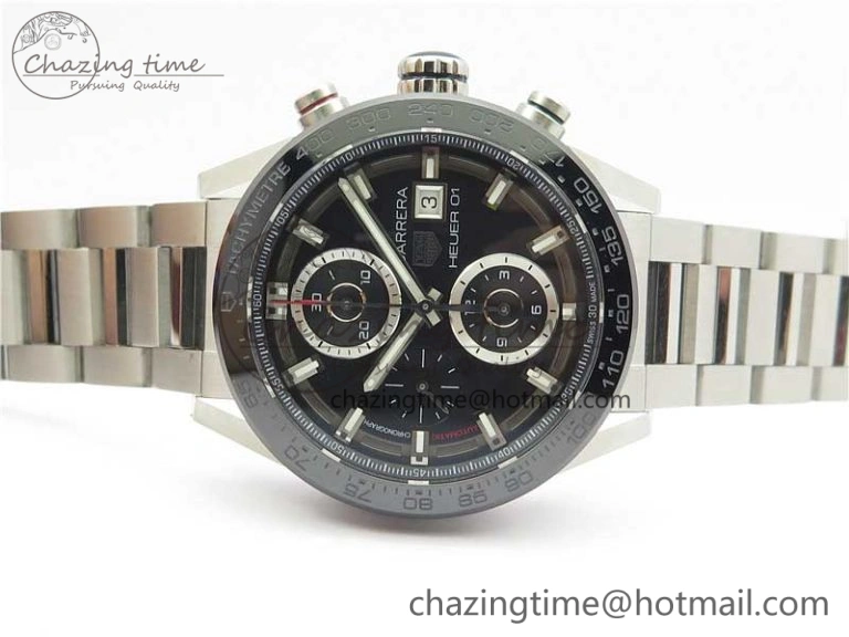 Calibre Heuer 01 Chrono SS XF 1:1 Best Edition Black Dial on SS Bracelet Strap A1887