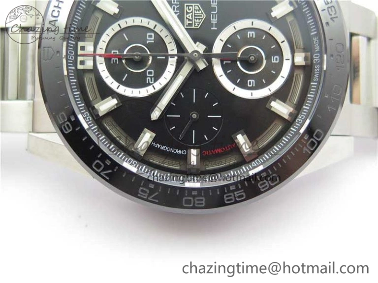 Calibre Heuer 01 Chrono SS XF 1:1 Best Edition Black Dial on SS Bracelet Strap A1887