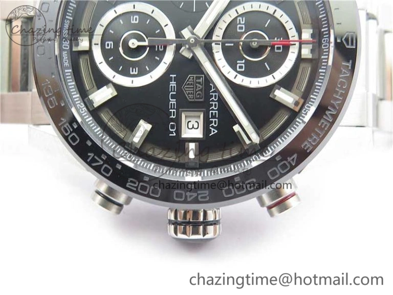 Calibre Heuer 01 Chrono SS XF 1:1 Best Edition Black Dial on SS Bracelet Strap A1887